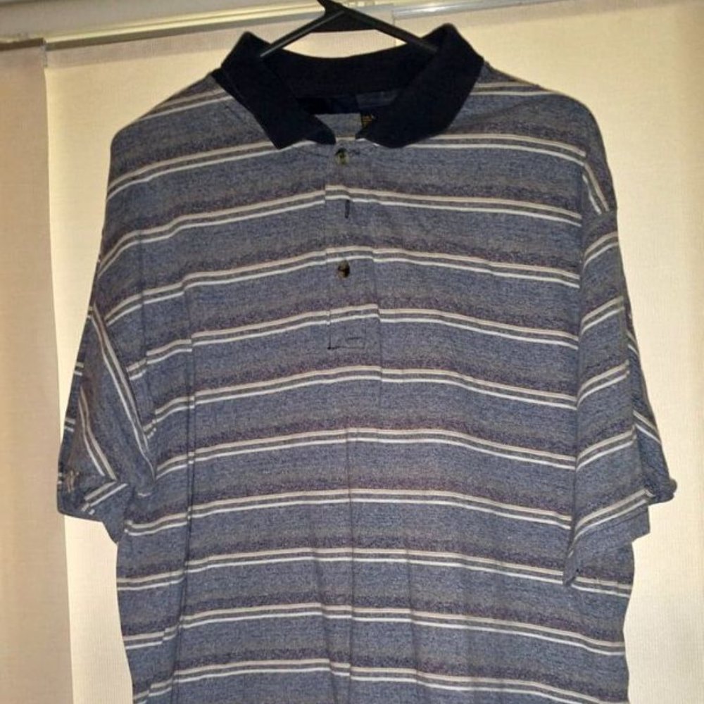 mens blue striped polo shirt size Large Stripes Blue